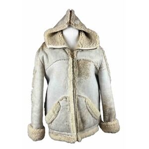 Robert Lewis VINTAGE 70's Shearling Sherpa Suede Hooded Rawhide Coat Sz 40/Med